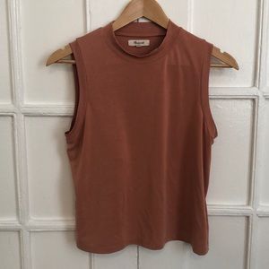 Madewell sandwashed mock neck coral tank, size: S